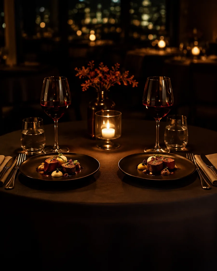 A refined dinner for two in candlelight