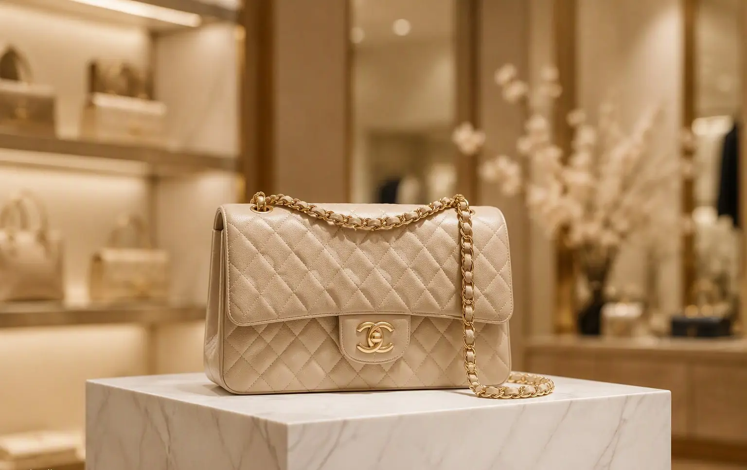 An elegant handbag displayed in a boutique